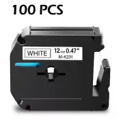 100PK M231 M-K231 MK231 Black on White 12mm Label for Brother P-touch PT-65
