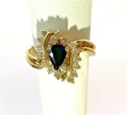 14K Yellow Gold Blue Sapphire Diamond Cocktail Cluster Ring 5.4 Grams Size 6.25