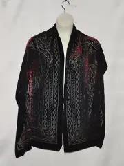 Bob Mackie Wearable Art Burnout Velvet Oblong Scarf --Black/Red