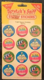 NIOP 1994 Trend * Scratch n Sniff * Happy Birthday Vanilla 60 Stickers T-927