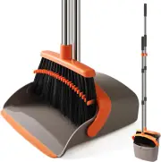 Upgrade Large Broom and Dustpan Set with 56" Adjustable Long Handle, Stand up Br