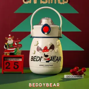 【BEDDY BEAR 杯具熊】BEDDYBEAR 淘氣麋鹿大容量316不鏽鋼保溫瓶 吸管水壺 保溫嘟嘟桶 兒童水壺850ml