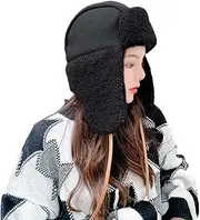[PURFUN] Women Windprood Felt Ushanka Russian Hat Winter Thermal Soft Cold Proof Fleece Lining Ski Earflap Hat Runing Biking Skull Cap Hunting Cycling Camping Travel Trapper Hat, Black