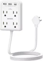 Flat Multi Plug Extender with 3 USB Wall Charger(1 Type C), 4 Outlet Wall Adapte