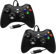 SWCTIM 2 Pack Replacement for Xbox 360 Controller Wired,Wired Controller Compatible with Xbox 360 & Slim Console and PC Windows 7/8/10,with Upgraded Joystick,Double Vibration,Black