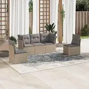 5 Piece Garden Sofa Set with Cushions Beige Poly Rattan, Conversation Sets