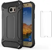 [Asuwish] Phone Case for Samsung Galaxy S7 with Tempered Glass Screen Protector Cover and Slim Mobile Rugged Hybrid Silicone Cell Accessories Protective S 7 7s GS7 SM-G930V G930A Women Men Black
