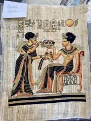 Vintage Presumed Hand Painted Egyptian Art on Papyrus “Pharaoh Offerings”