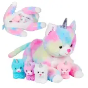 Unicorn Cat Plushie - Mommy Cat Unicorn with 4 Baby Kittens - KittyCorn