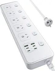 Billord Power Board with Individual Switch - Power Strip USB with 5 AC Outlets, 6 USB C Fast Charging Mountable Powerboard with 1.8M Extension Cord, 3250W/13A, Overload Protection for Home and Office