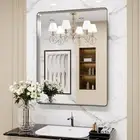 24X36 Inch Brushed Nickel Bathroom Mirror, Rounded Rectangle Silver Metal Frame