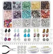 Gemstone Beads Kit 960 Pcs Crystal Jewellery Making Kit 15 Colors Irregular Natural Chips Stone Beads with Earring Hooks, Jump Rings, Pendants Charms for Earring, Necklace, Bracelet and Jewelry Making