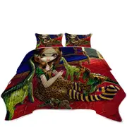 Cool Painting Cute Girl and Dinosaur Friends Coverlet
