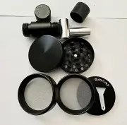 5 Part Med Black Aluminum Kitchen Spice Tobacco Herb Grinder Combo