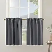 PANELSBURG Cafe Curtains 36 Inch Length for Small Basement Window,Blackout Privacy Short Curtain for Shower Window,Dark Grey