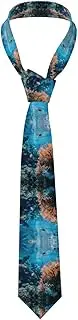 [CADREWY] Coral Reef Print Soft Men Necktie Classic Tie For Weddings And Special Occasions Ties Business, Black
