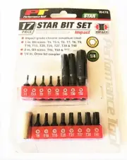 17pc PERFORMANCE TOOL IMPACT TORX STAR TAMPER SCREW DRILL DRIVER BIT SET T5-T55