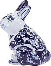 VOSAREA Ceramic Rabbit Figurine Blue and White Porcelain Bunny Statue Chinoiserie Decor for Home Table Book Shelf Car Dining Table Centerpiece