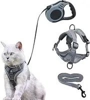Cat Harness and Lead Set, Kitten Harness with 5m/16.4 Ft Automatic Retractable Dog Leads Adjustable Dog Walking Vest with Lead for Cats and Small Dogs Puppy Walking (L)