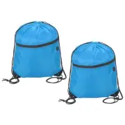 2Pcs 13x16.5" Polyester Drawstring Bag Gym Backpack Bulk Cinch Sack Light Blue