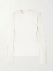 [Chloé] Chloé - Ribbed Wool-blend And Pointelle-knit Linen-blend Top - White - small small White