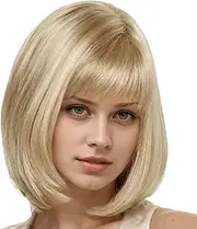 Short Blonde Wig,Wig for Women 14'' High Temperature Wire Short Blonde Wig with Bangs Adjustable Breathable Blond Wig with Realistic Scalp for Halloween, Parties, Weddings and More