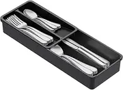 Lifewit Compact Silverware Organizer for Kitchen Drawer, Narrow Flatware Tray Holder, Plastic Cutlery Spoons, Forks and Knives Storage, Black, 1 Pack