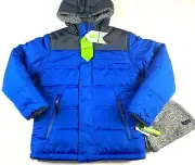 Boys Blue Jacket Hooded Beanie Set Reversible Fleece Sz 10-12 M Zip Free Country