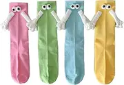 [Oviovky] 4 Pairs Magnetic Holding Hands Socks, 3D Hand Holding Novelty Socks Funny Socks, Magnetic Hand in Hand Socks Friendship Socks, Funny Gifts for Couple, Lovers, Friends