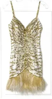SHERRI HILL Gold White Embellished Sequin Diamond Feather Mini Dress 0/2 = XS