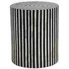 Handicraft Bone Inlay Round CoffeeTable,Black and White Striped Pattern,Modern