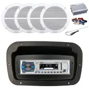 Pyle Marine Radio,Spa Bezel,Adapter,Antenna,Amp w/Kit, 4x 6.5" 90W White Speaker