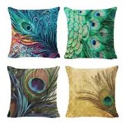 Decorative Throw Pillow Covers for Couch Sofa Bed Set of 4 Peacock Feather 18x18