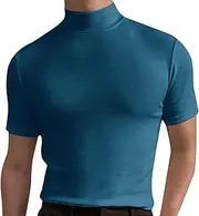[Generic] Mens T Shirts Short Sleeve Solid Color High Neck Soft Sports Tops Casual Outdoor Athletic Plain T-Shirt