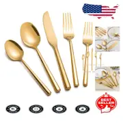 Luxury 40-Piece Gold Silverware Set with Hexagon Handles - Dishwasher Safe