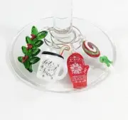 Winter themed Wine Charm Set Of 4 Glass Wine Charms Xmas Holiday Christmas
