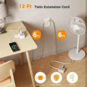 Twin Extension Cord 12 FT, Double Ended Flat Plug Surge Protector Power Strip