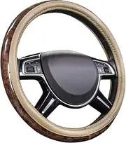 CAR PASS Wood Grain Microfiber Leather Steering Wheel Cover, Universal Fit for 14 1/2-15 inch Beige Steering Wheel, Anti-Slip Veins Design, Cars,Suvs,MiniVans, Sedans (Beige)