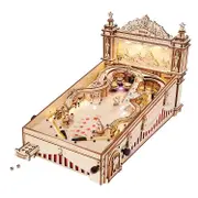 ROKR 3D Pinball Machine 3D Wooden Puzzle EG01 vintage style tabletop game Colorful LED lights