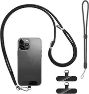 2 Pads Mobile Phone Lanyard with 2Pcs Phone Patch Tether Tab,H HOME-MART Adjustable Nylon Neck Strap Lobster Clasp Hanging Strap Safety Tether for Most Smartphones Cell Phone Accessories (Black)