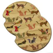 Kitty Cat Pattern Wood Car Coaster Gift Set fit Car & Truck Cup Holder