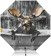[PDZRMY] Moose Bathtub Retro UV Protection Travel Umbrella Compact for Rain and Sun - Auto Open and Close UPF 50+ Windproof Portable 46” Sun Umbrella for Women and Men