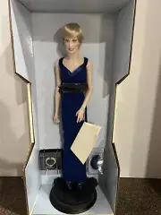 Franklin Mint Princess Diana of Wales Porcelain Doll, Navy Blue Gown Mint Cond.