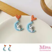 在飛比找momo購物網優惠-【MISA】韓國設計S925銀針愛心月亮小兔子造型耳環(S9