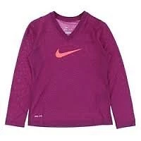 Nike Kids Girls' Leg V-Neck Swoosh L/S Tee (Little, Vivid Purple/Vivid...