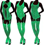 [Hercicy] 3 Pcs Fishnet Stockings Luminous Glow in The Dark Clothes Fishnet Socks One Size Tights High Waist Fishnet Socks