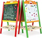 Kalatic Wooden Art Easel for Kids (Double Sided) - Standing Magnetic Whiteboard Chalkboard Small Toddler Toys - Includes Wooden ABC Numbers KT-008-AU-B