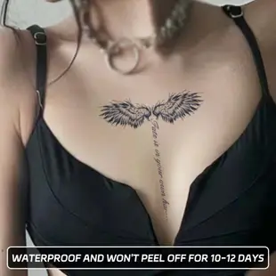 一張英文翅膀紋身貼個性持久15天防水不反光刺青色女生胸花手臂後背
