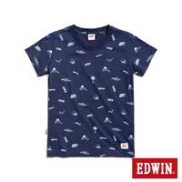 在飛比找momo購物網優惠-【EDWIN】女裝 滿版LOGO印花短袖T恤(丈青色)