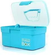 [FOREVERIE] General Purpose Lidded Plastic Storage Box with An Internal Tray and Top Handle, Multipurpose Plastic Container for Home or Outdoor Use (Medium, Blue)